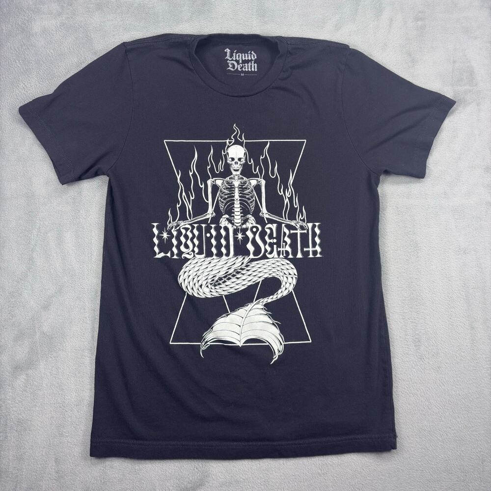 Liquid Death T-Shirt Men's Medium Black Skeleton Mermaid Short Sleeve Pre-Shrunk